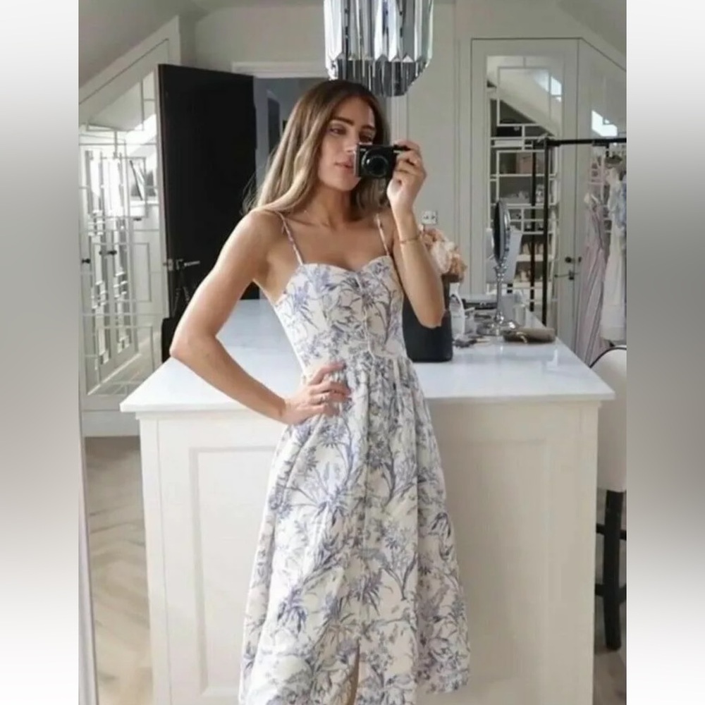 NWT H&M LINEN-BLEND floral summer midi DRESS bloggers favorite